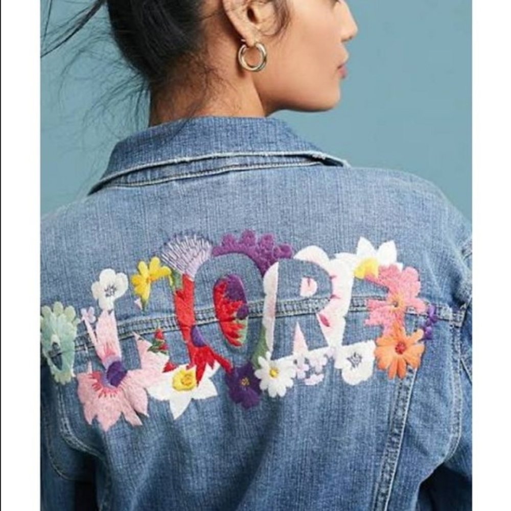 NWOT Anthropologie Pilcro Embroidered Denim Jacket